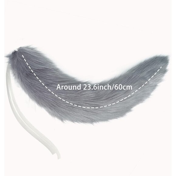 🆕 Halloween Grey Cat Fox Wolf Ears Animal Tail Cosplay Furry Costume Accessory - Picture 6 of 9